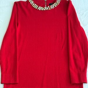 Red Sweater with Pearl and Beaded Embellishments